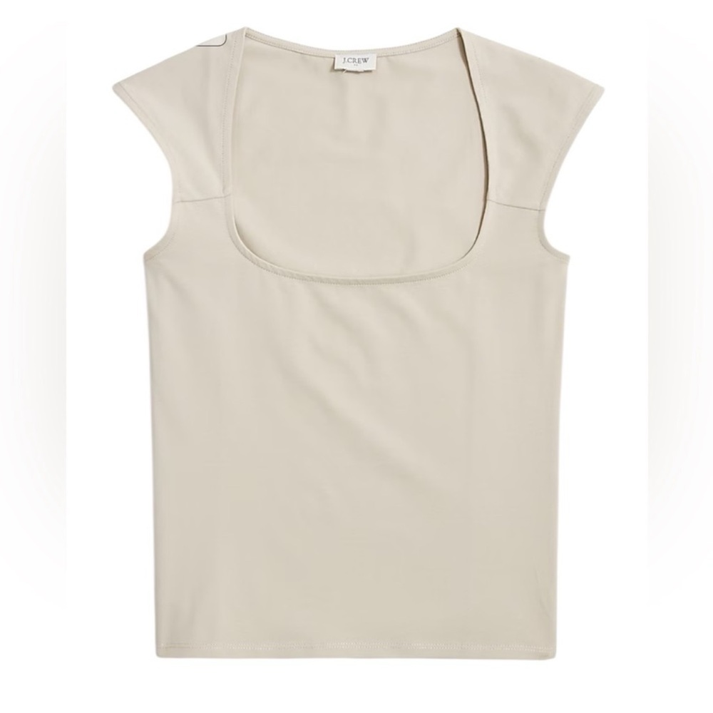 J.Crew Factory Cap Sleeve Stretch Cotton Blend Squareneck Tank Top in Stone